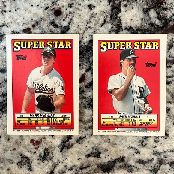 1988 Topps Super Star sticker back Mark McGwire and Jack Morris both with errors - Picture 1 of 12